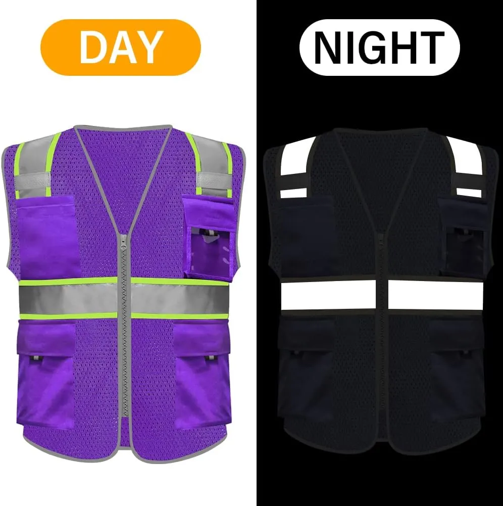 HYCOPROT High Visibility Mesh Safety Reflective Vest with Pockets and Zipper, Meets ANSI/ISEA Standards