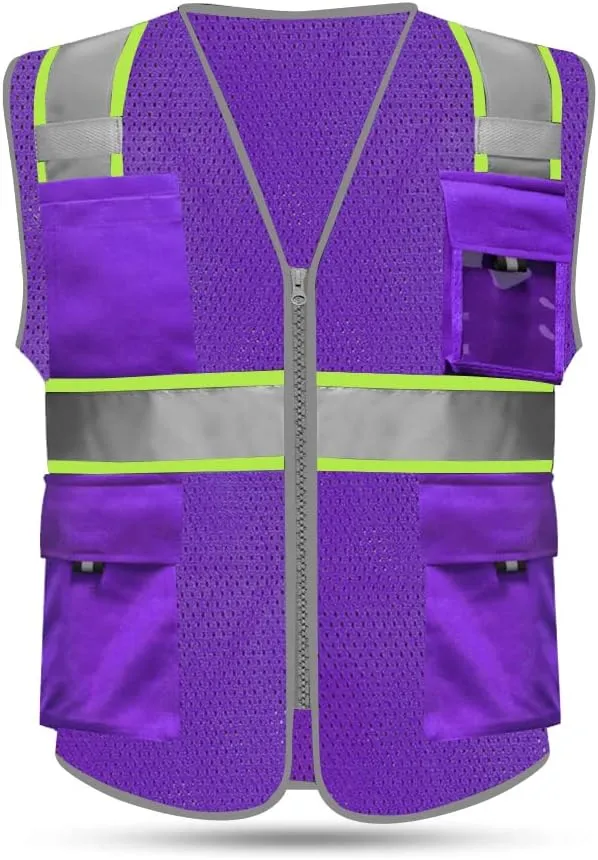 HYCOPROT High Visibility Mesh Safety Reflective Vest with Pockets and Zipper, Meets ANSI/ISEA Standards