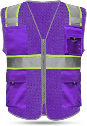 HYCOPROT High Visibility Mesh Safety Reflective Vest with Pockets and Zipper, Meets ANSI/ISEA Standards