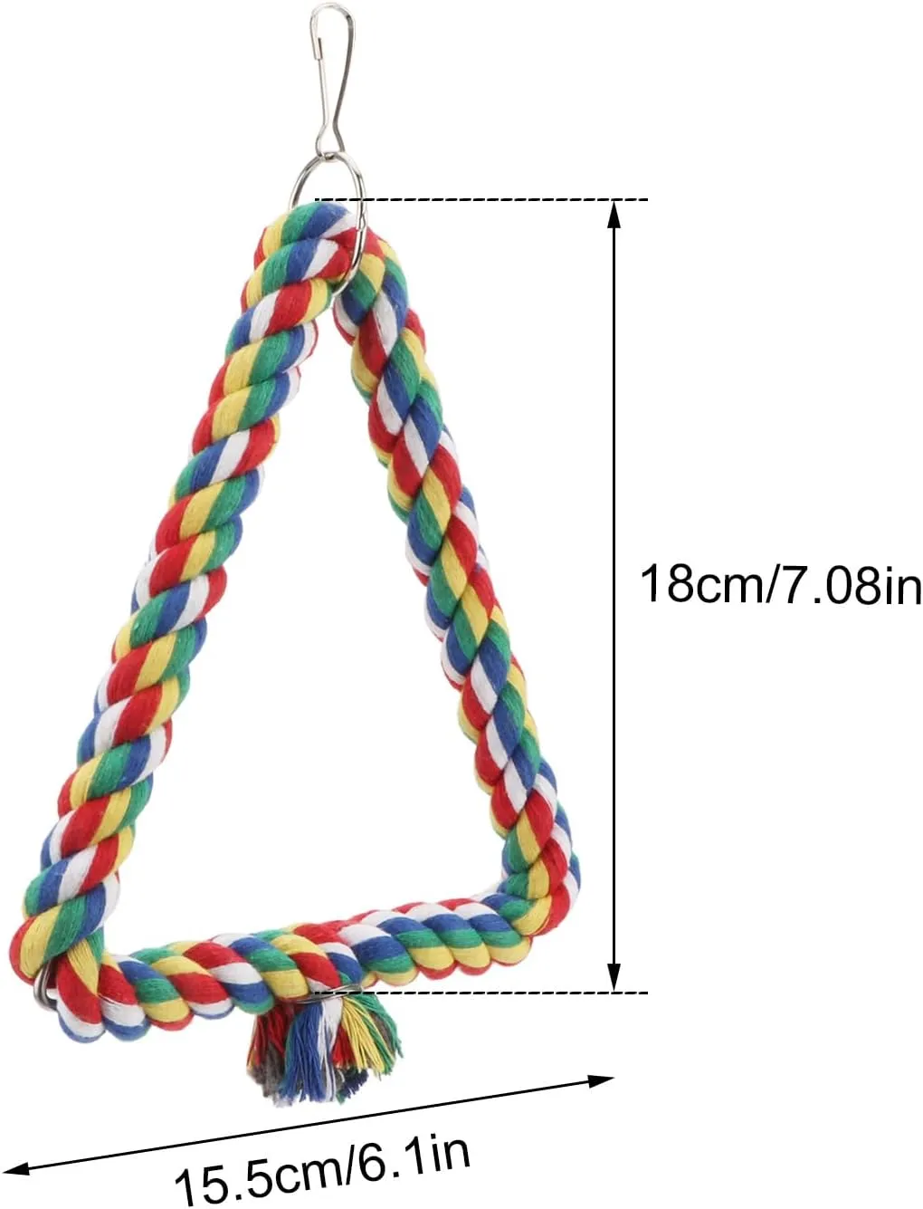 Hypeety Birds Rope Triangle Perch Adjustable Parrot Cage Stand Chewing Swing Toy Ropes for Small Medium Parrot Spiral Rope Cage (S:5.9 * 7.08inch)