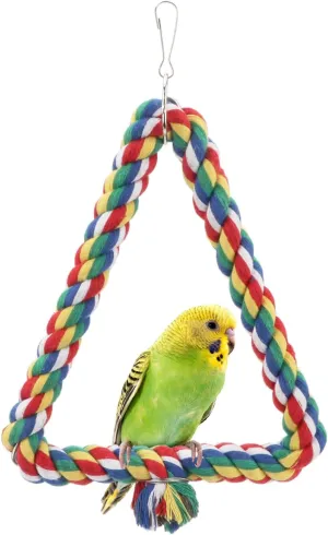 Hypeety Birds Rope Triangle Perch Adjustable Parrot Cage Stand Chewing Swing Toy Ropes for Small Medium Parrot Spiral Rope Cage (S:5.9 * 7.08inch)