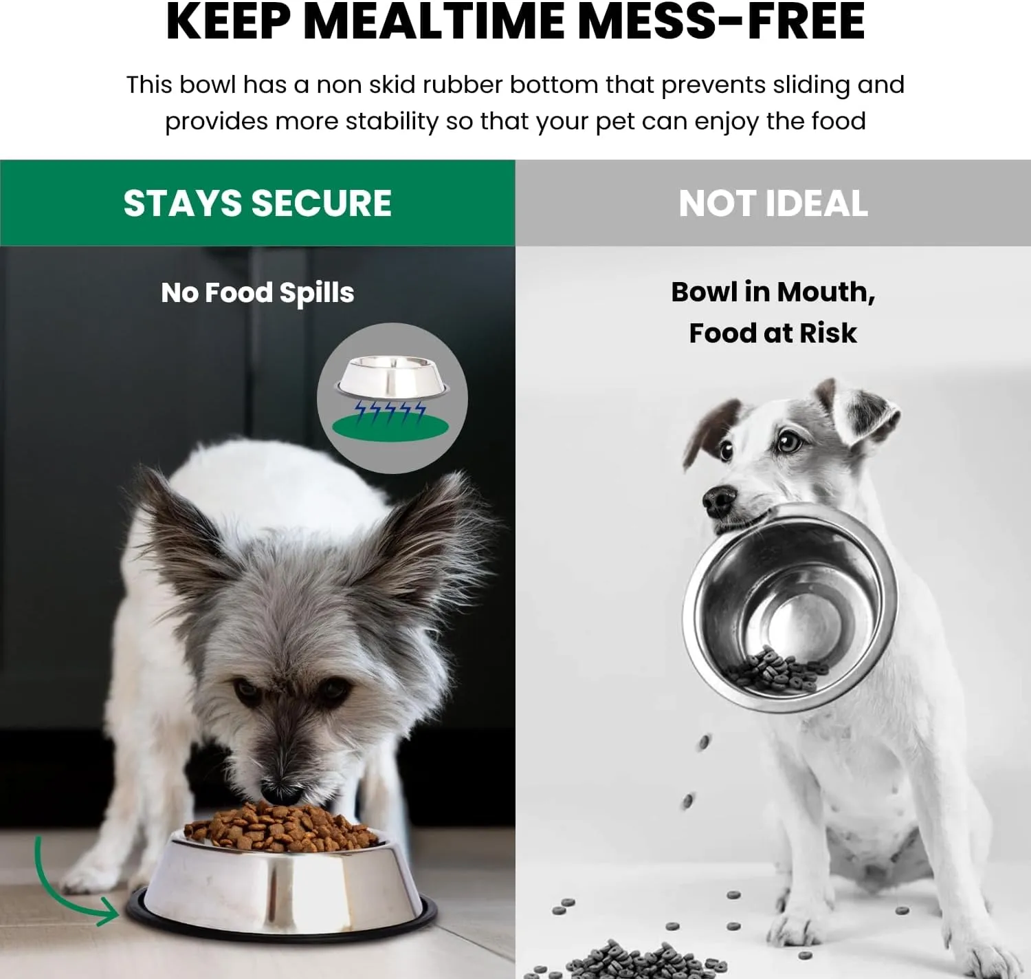 ICONIC PET 16 oz/ 2 Cup Stainless Steel Non Skid Pet Food/Water Bowl with Rubber Ring - Rust Free, Dog/Cat Feeding Bowl is Dishwasher Safe, Noise Free, Non-Skid & Stable Kitten/Puppy Dish