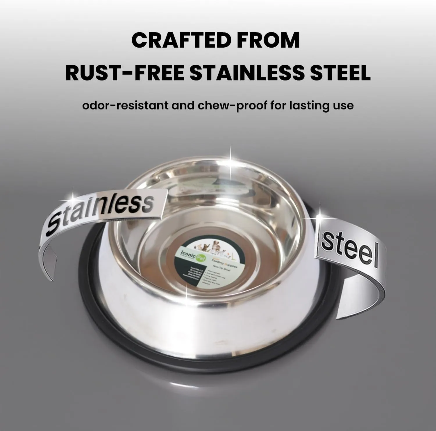 ICONIC PET 16 oz/ 2 Cup Stainless Steel Non Skid Pet Food/Water Bowl with Rubber Ring - Rust Free, Dog/Cat Feeding Bowl is Dishwasher Safe, Noise Free, Non-Skid & Stable Kitten/Puppy Dish