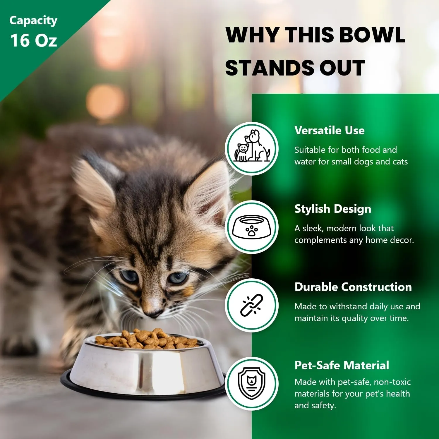 ICONIC PET 16 oz/ 2 Cup Stainless Steel Non Skid Pet Food/Water Bowl with Rubber Ring - Rust Free, Dog/Cat Feeding Bowl is Dishwasher Safe, Noise Free, Non-Skid & Stable Kitten/Puppy Dish