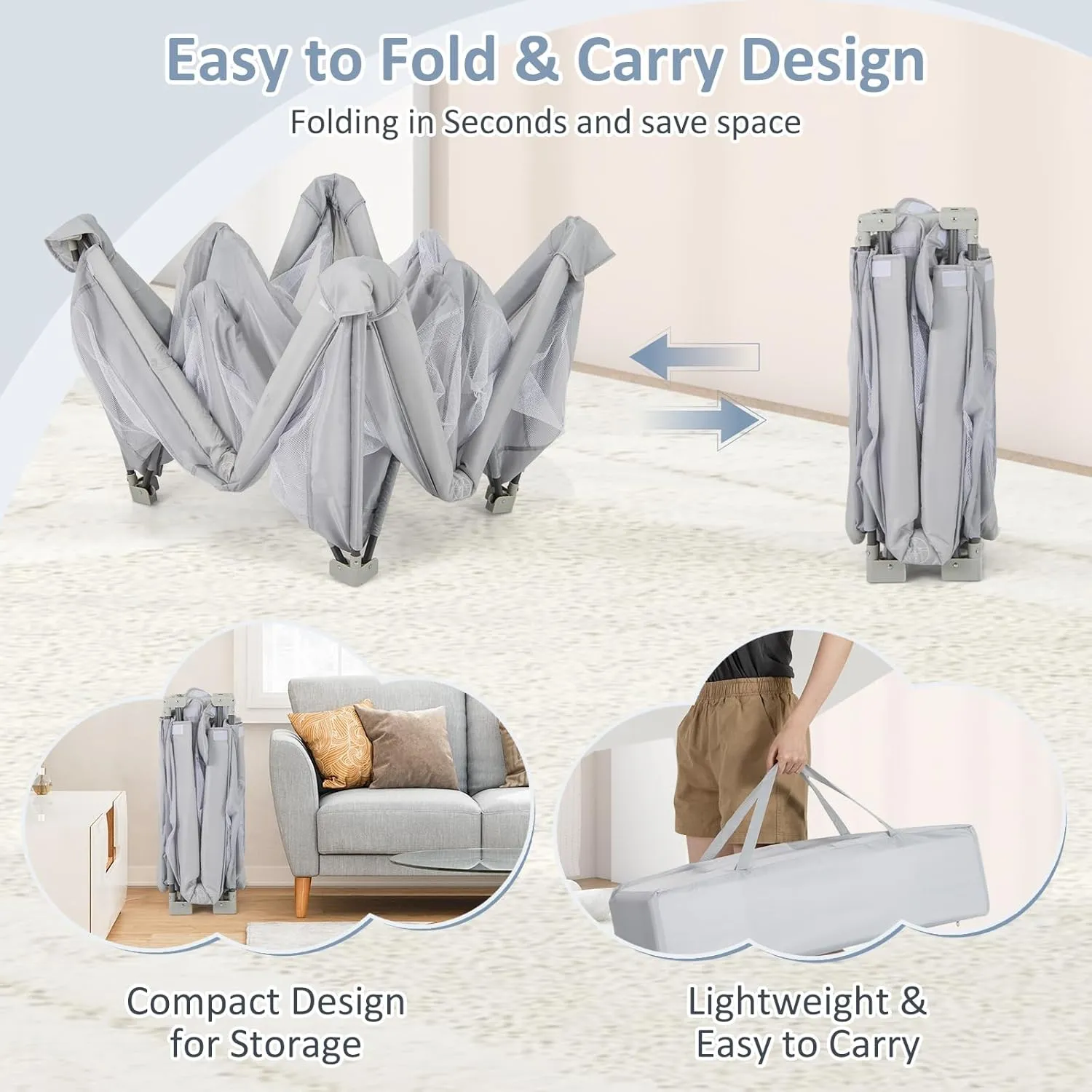 INFANS Foldable Baby Playpen with Mat, 50 x 50 Large Baby Play Yard for Infant with 50 Ocean Balls, 4 Handlers, Carry Bag, Indoor Outdoor Fence Toddler Activity Center (Gray, 50 x 50)