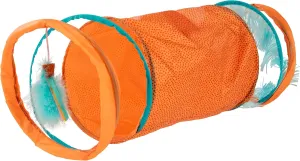 Instincts by SmartyKat Teaser Tunnel Activity Tunnel Cat Toy w/Fringe & Feather Teaser Cat Toy - Orange, One Size