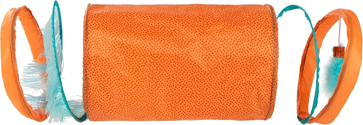 Instincts by SmartyKat Teaser Tunnel Activity Tunnel Cat Toy w/Fringe & Feather Teaser Cat Toy - Orange, One Size