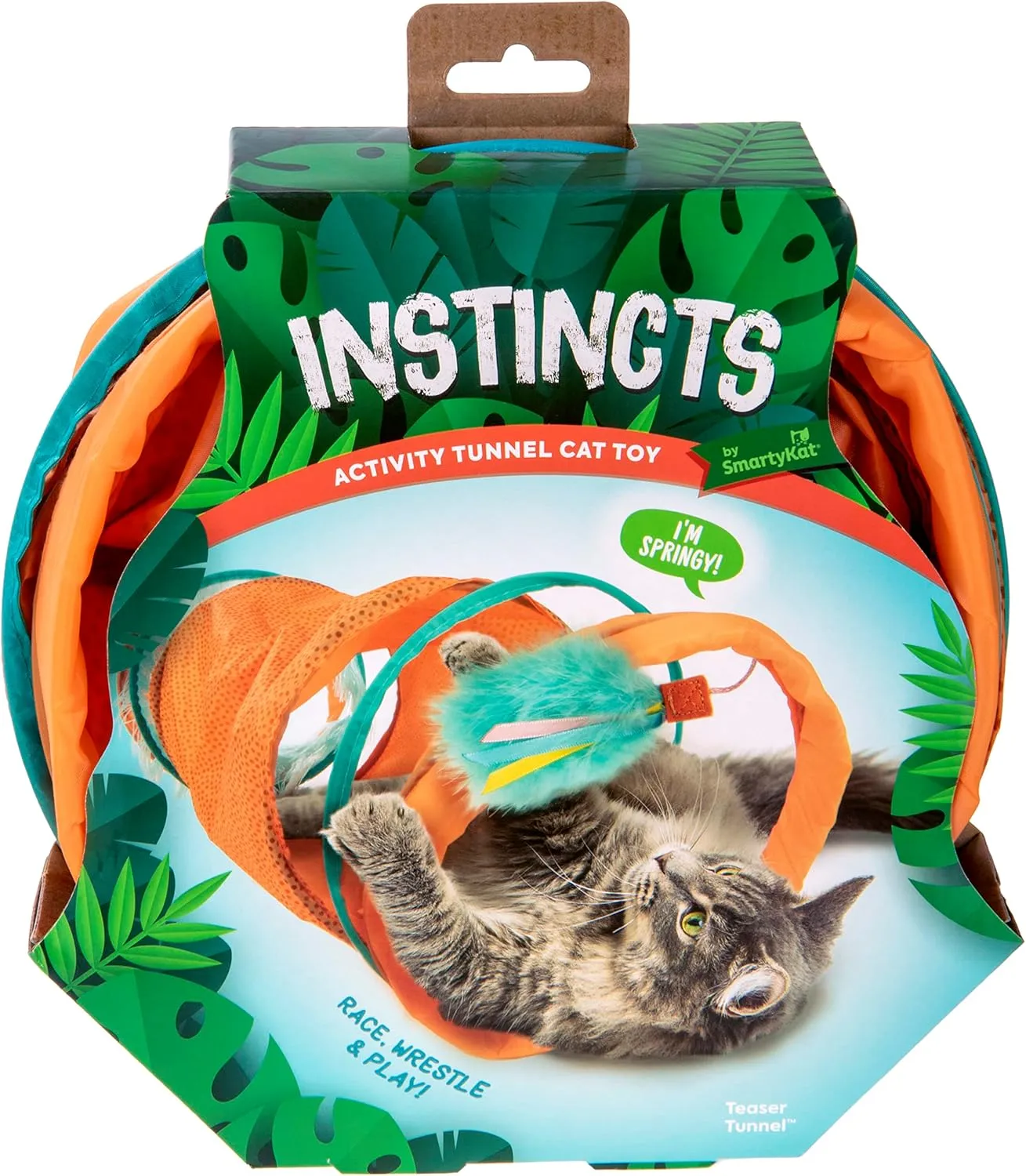 Instincts by SmartyKat Teaser Tunnel Activity Tunnel Cat Toy w/Fringe & Feather Teaser Cat Toy - Orange, One Size