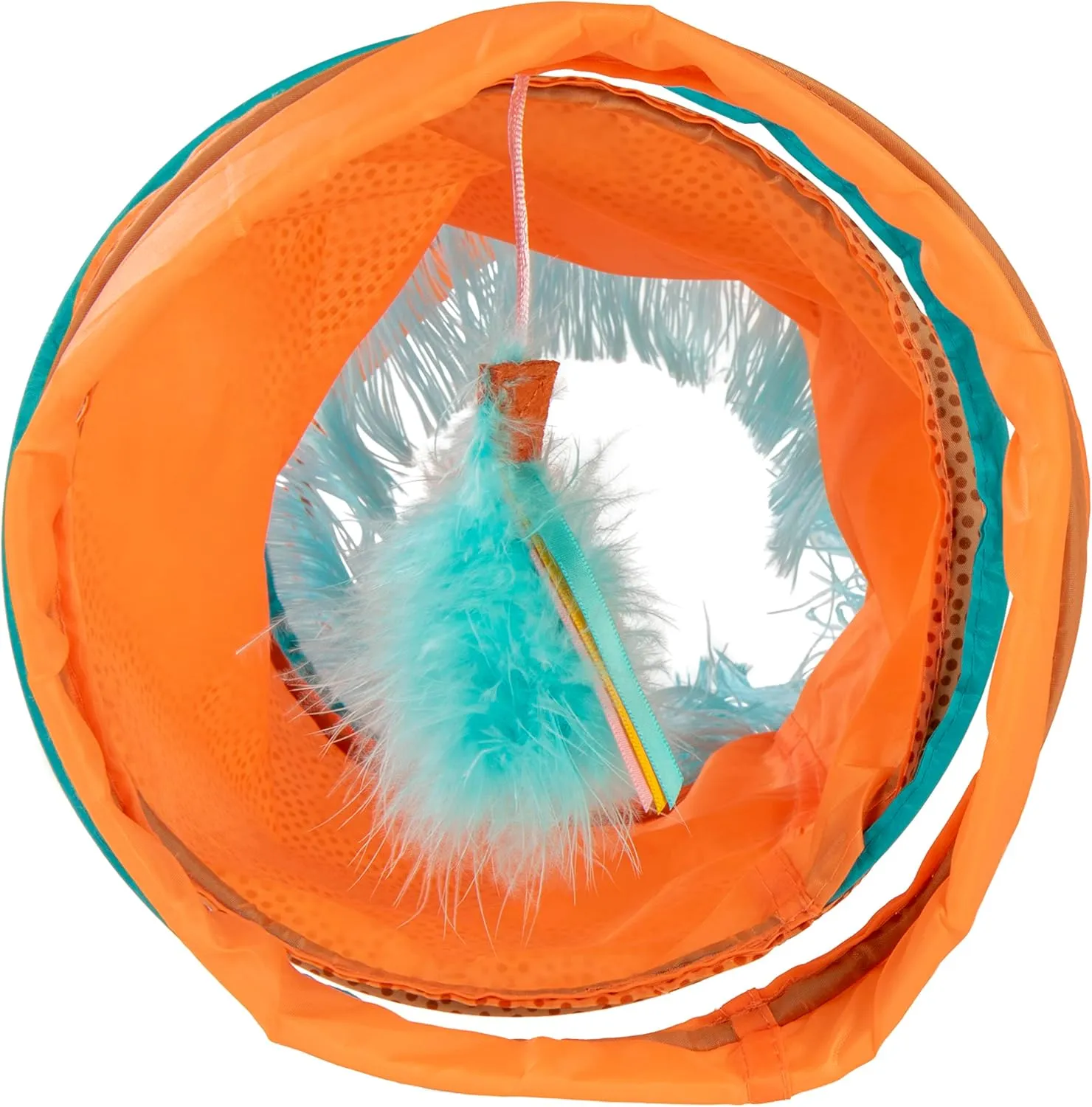 Instincts by SmartyKat Teaser Tunnel Activity Tunnel Cat Toy w/Fringe & Feather Teaser Cat Toy - Orange, One Size