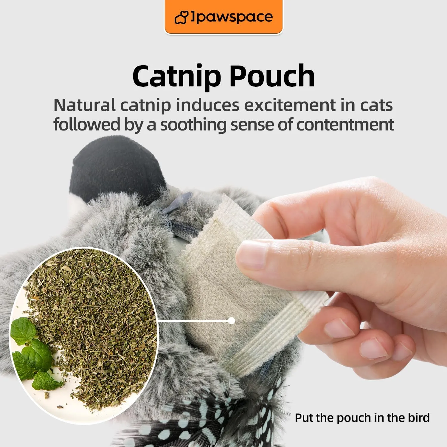 Interactive Flapping Bird Cat Toy with Catnip, Touch Activated Rechargeable, Musical Sound (can Turn Off), Satisfy Cat's Natural Huting Instinct, Soft Plush Washable Cover (Green)