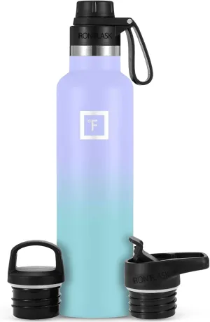 IRON FLASK Camping & Hiking Hydration Canteens - 3 Lids (Narrow Spout Lid) Leak Proof Vacuum Insulated Stainless Steel - Hot & Cold Double Walled Sports Water Bottle - Cotton Candy, 24 Oz