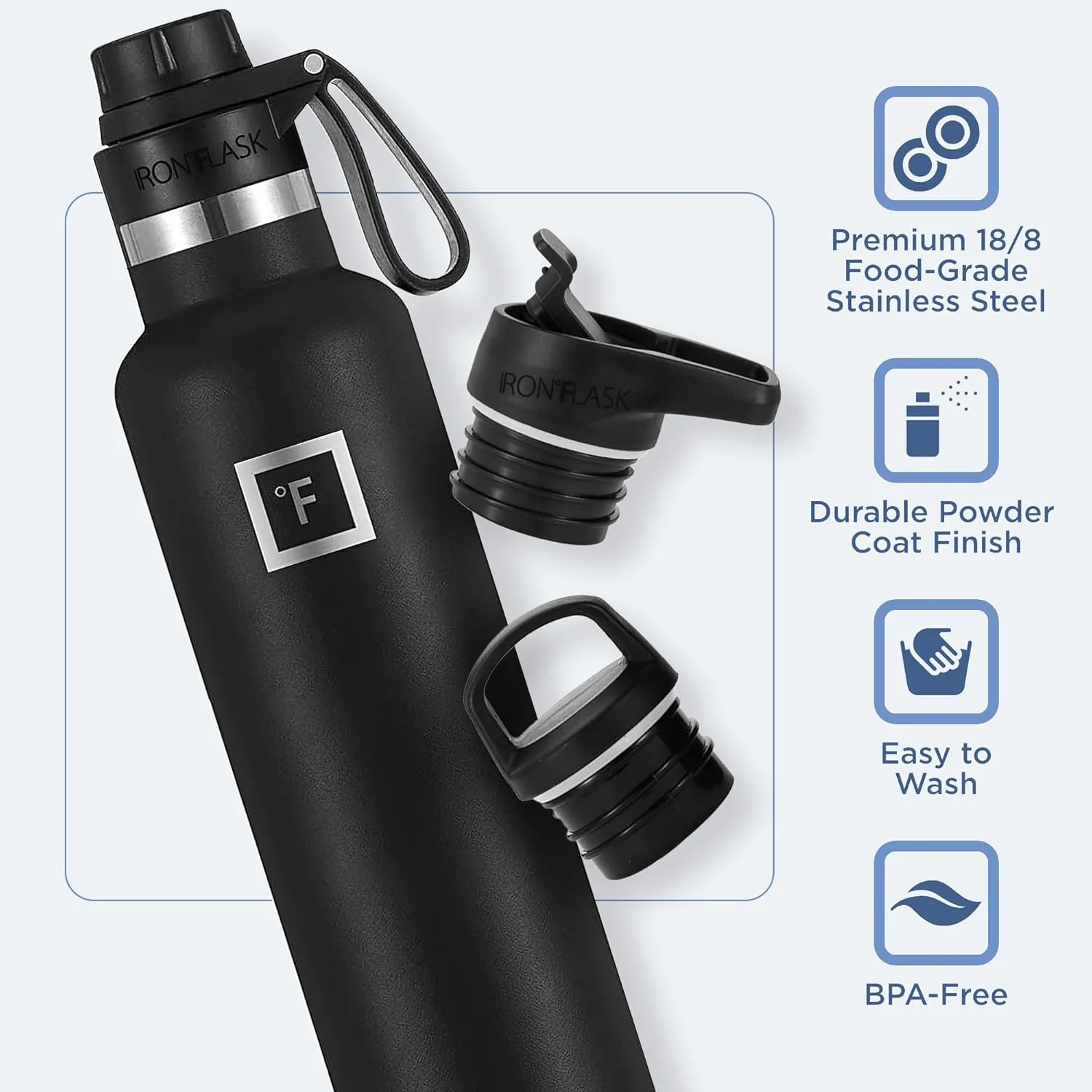 IRON FLASK Camping & Hiking Hydration Canteens - 3 Lids (Narrow Spout Lid) Leak Proof Vacuum Insulated Stainless Steel - Hot & Cold Double Walled Sports Water Bottle - Cotton Candy, 24 Oz