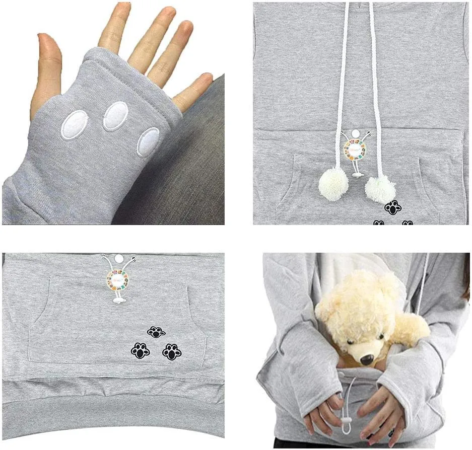 Jomago Womens Pet Carrier Thin Hoodies Kitten Puppy Pouch Shirts Animal Holder Hood Long Sleeve Sweatshirt