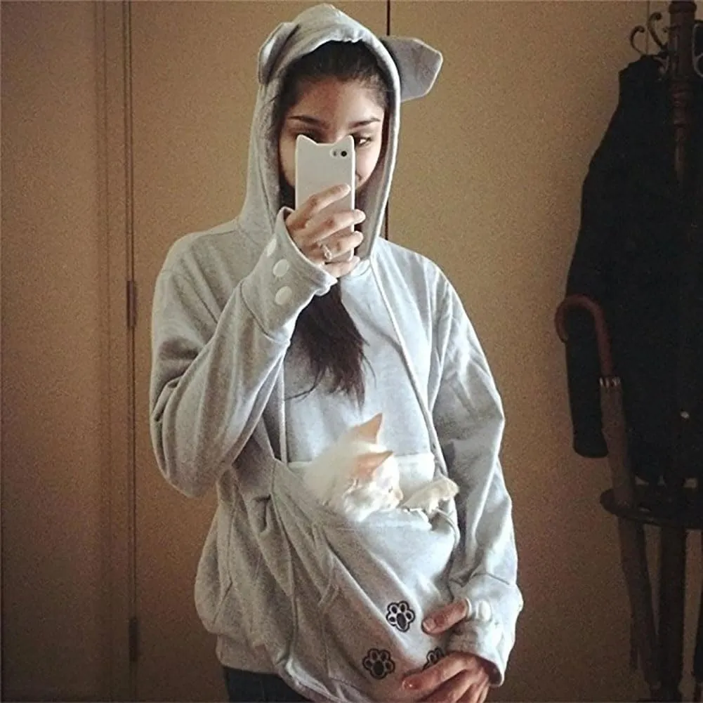 Jomago Womens Pet Carrier Thin Hoodies Kitten Puppy Pouch Shirts Animal Holder Hood Long Sleeve Sweatshirt