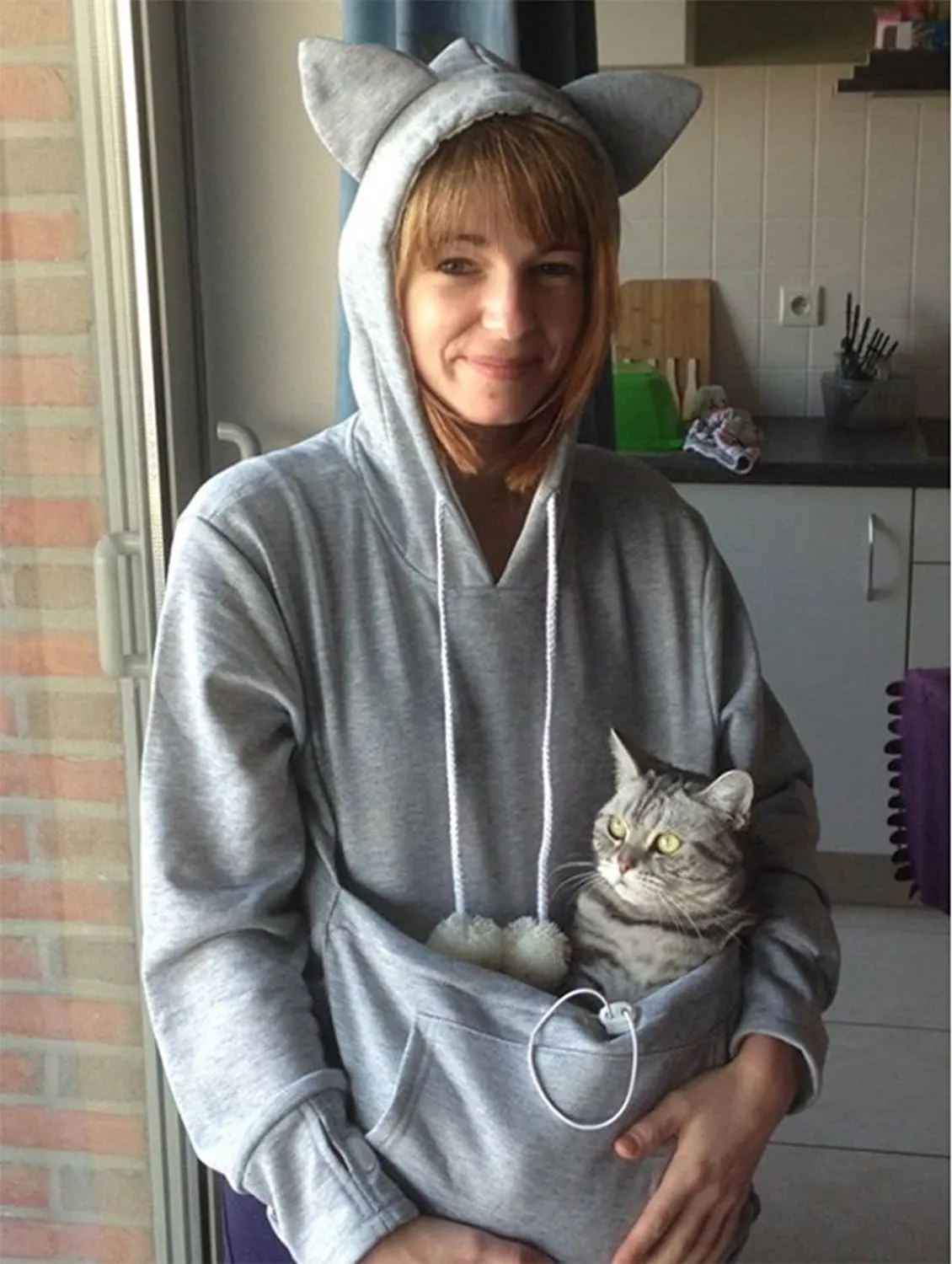 Jomago Womens Pet Carrier Thin Hoodies Kitten Puppy Pouch Shirts Animal Holder Hood Long Sleeve Sweatshirt