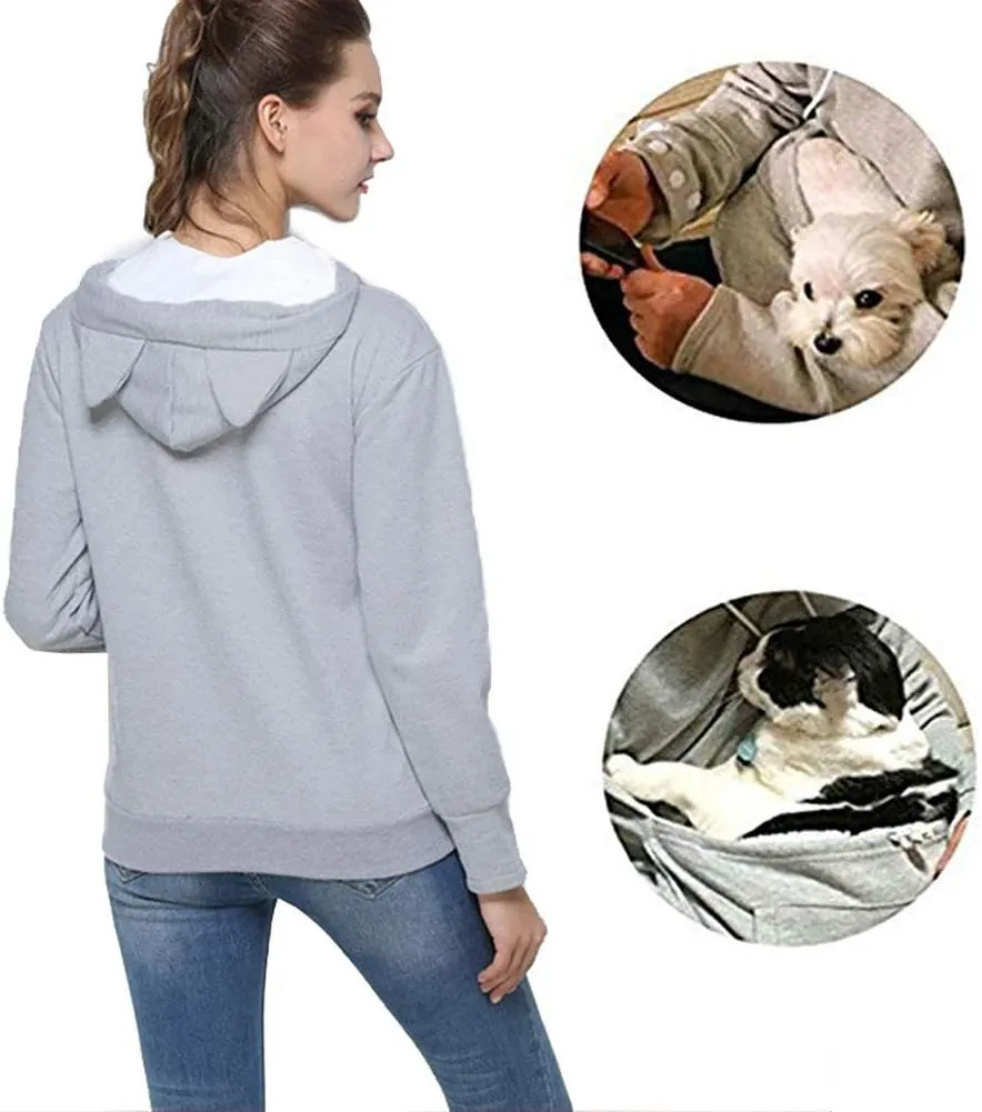 Jomago Womens Pet Carrier Thin Hoodies Kitten Puppy Pouch Shirts Animal Holder Hood Long Sleeve Sweatshirt