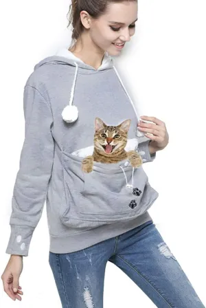 Jomago Womens Pet Carrier Thin Hoodies Kitten Puppy Pouch Shirts Animal Holder Hood Long Sleeve Sweatshirt