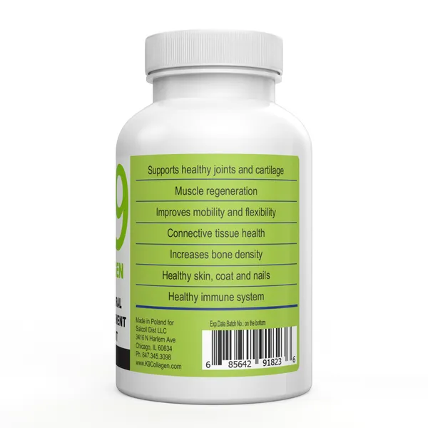 K9 COLLAGEN Hip & Joint Supplement for Dogs - Pure Collagen Dog Supplement -120 Capsules