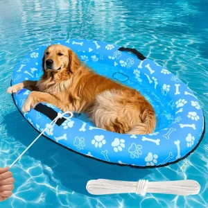 Large Dog Pool Float - 59"X39" Dog Pool Float for Large Dogs, Puncture Proof pet Floats Holds Up to 110 Lbs, (Blue)