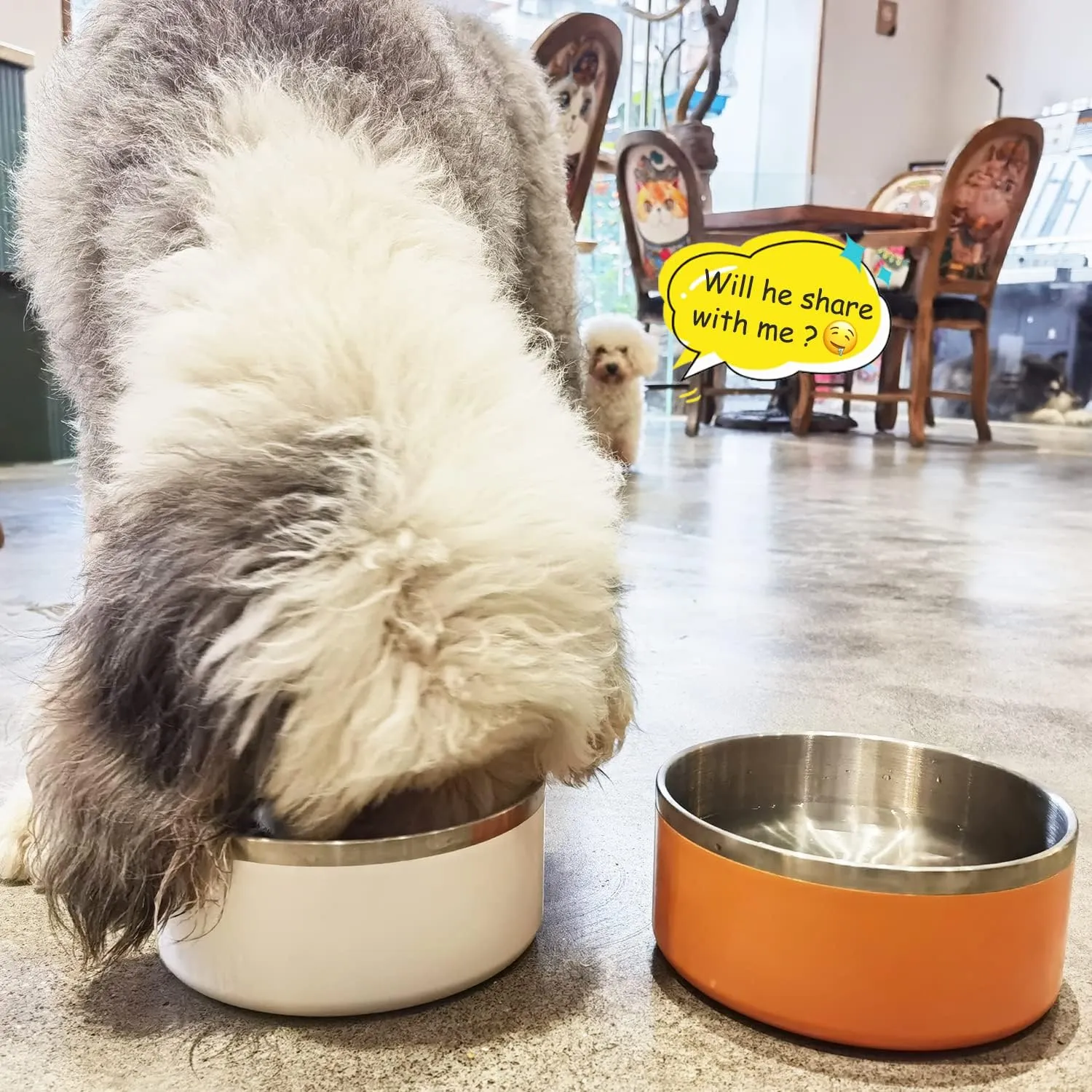 LIHONG Stainless Steel Dog Bowls for Large Dogs,Dog Food Water Bowls with Non Slip Rubber Bottom,Pet Feeding Bowl,Double Wall Insulated,Rustproof(64oz,Orange)