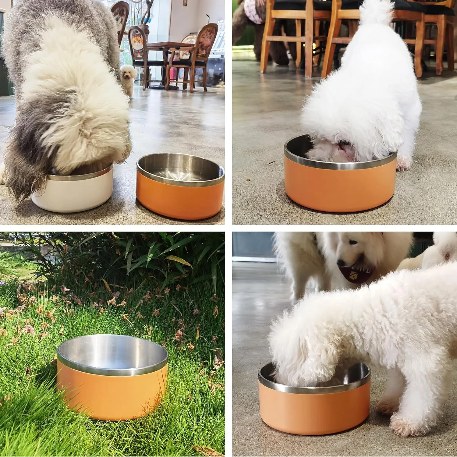 LIHONG Stainless Steel Dog Bowls for Large Dogs,Dog Food Water Bowls with Non Slip Rubber Bottom,Pet Feeding Bowl,Double Wall Insulated,Rustproof(64oz,Orange)