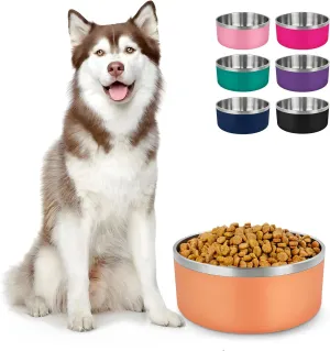 LIHONG Stainless Steel Dog Bowls for Large Dogs,Dog Food Water Bowls with Non Slip Rubber Bottom,Pet Feeding Bowl,Double Wall Insulated,Rustproof(64oz,Orange)