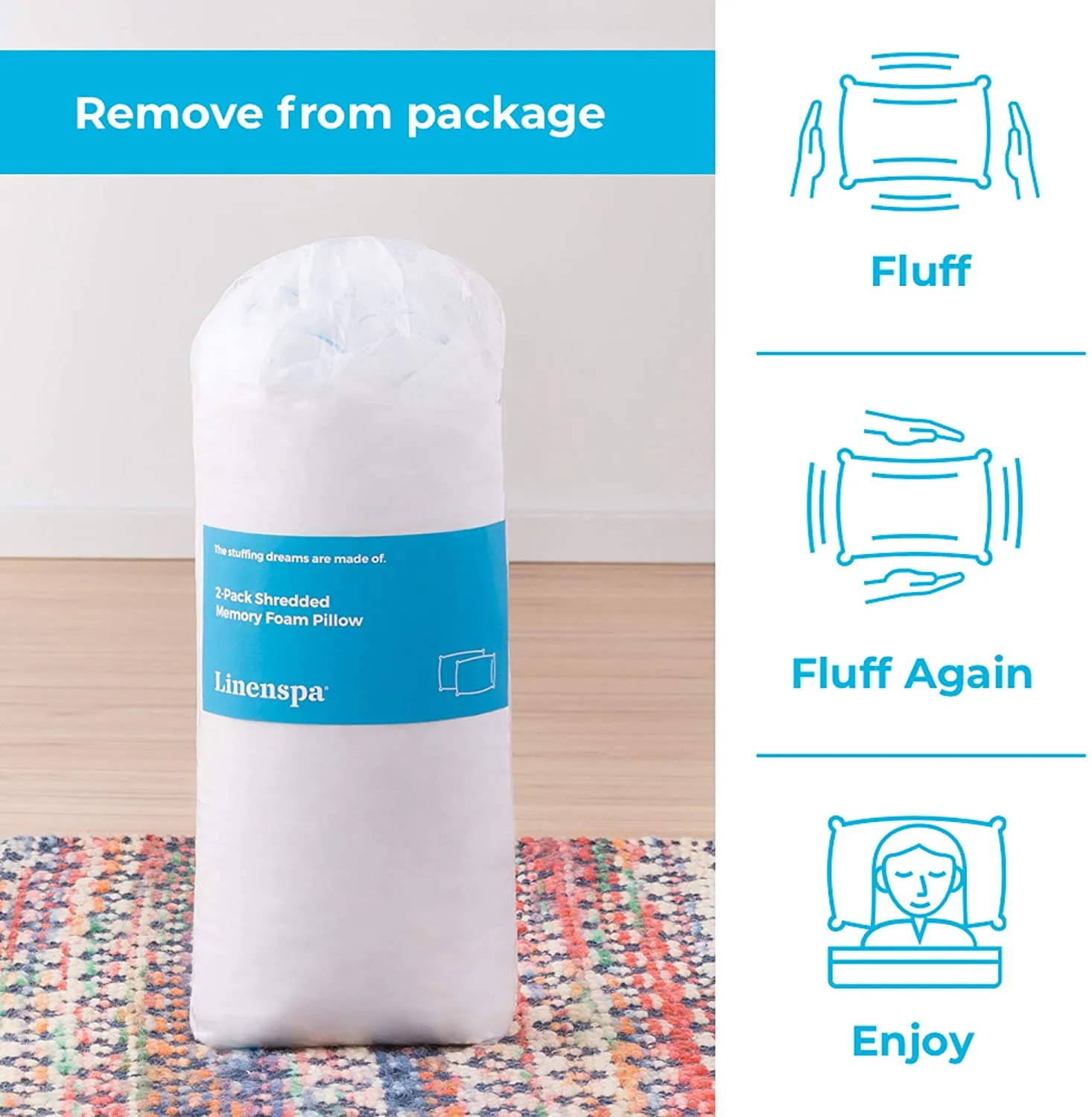 Linenspa Essentials 2 Pack Shredded Memory Foam Pillows