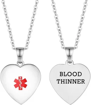LinnaLove Medical Alert Necklaces for Women Heart medical id pendant with Free Engraving