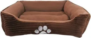 Long Rich HCT REC-005 Reversible Rectangle Pet Bed with Dog Paw Printing, Coffee, By Happycare Textiles, 25 by 21 inches