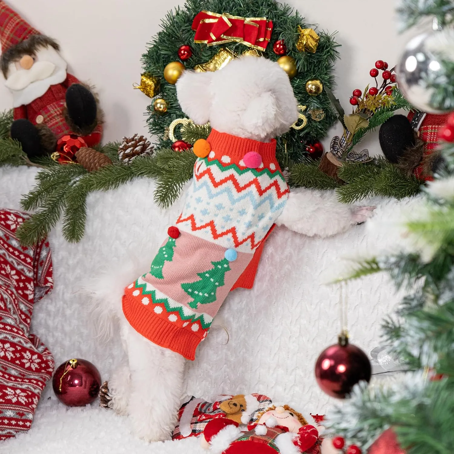 LUBOT New Ugly Christmas Sweaters for Puppy Cute Funny Wintertime and Holiday Parties Knitted Pullover Sweater Small Dog Colorful Ball Small
