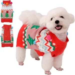 LUBOT New Ugly Christmas Sweaters for Puppy Cute Funny Wintertime and Holiday Parties Knitted Pullover Sweater Small Dog Colorful Ball Small