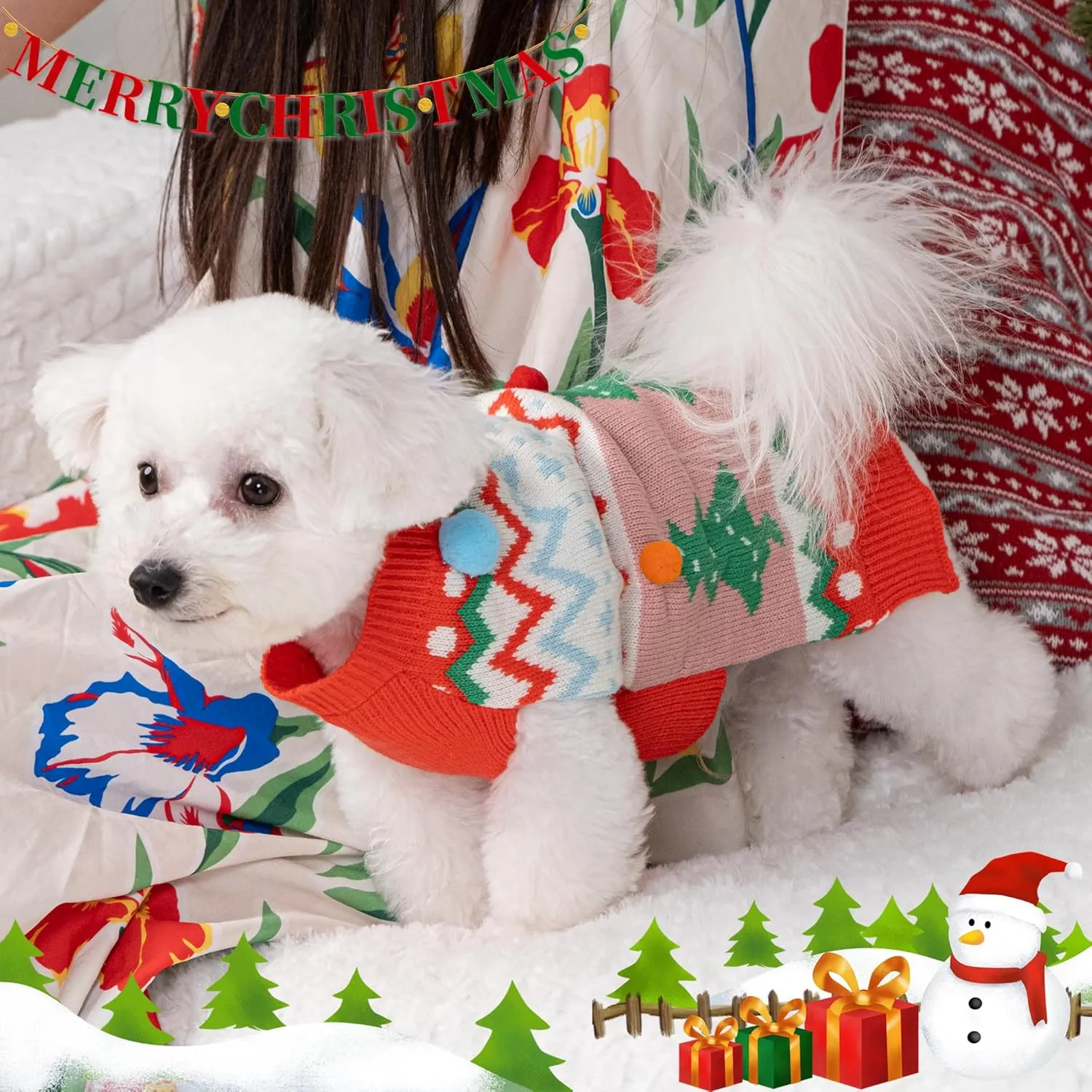 LUBOT New Ugly Christmas Sweaters for Puppy Cute Funny Wintertime and Holiday Parties Knitted Pullover Sweater Small Dog Colorful Ball Small