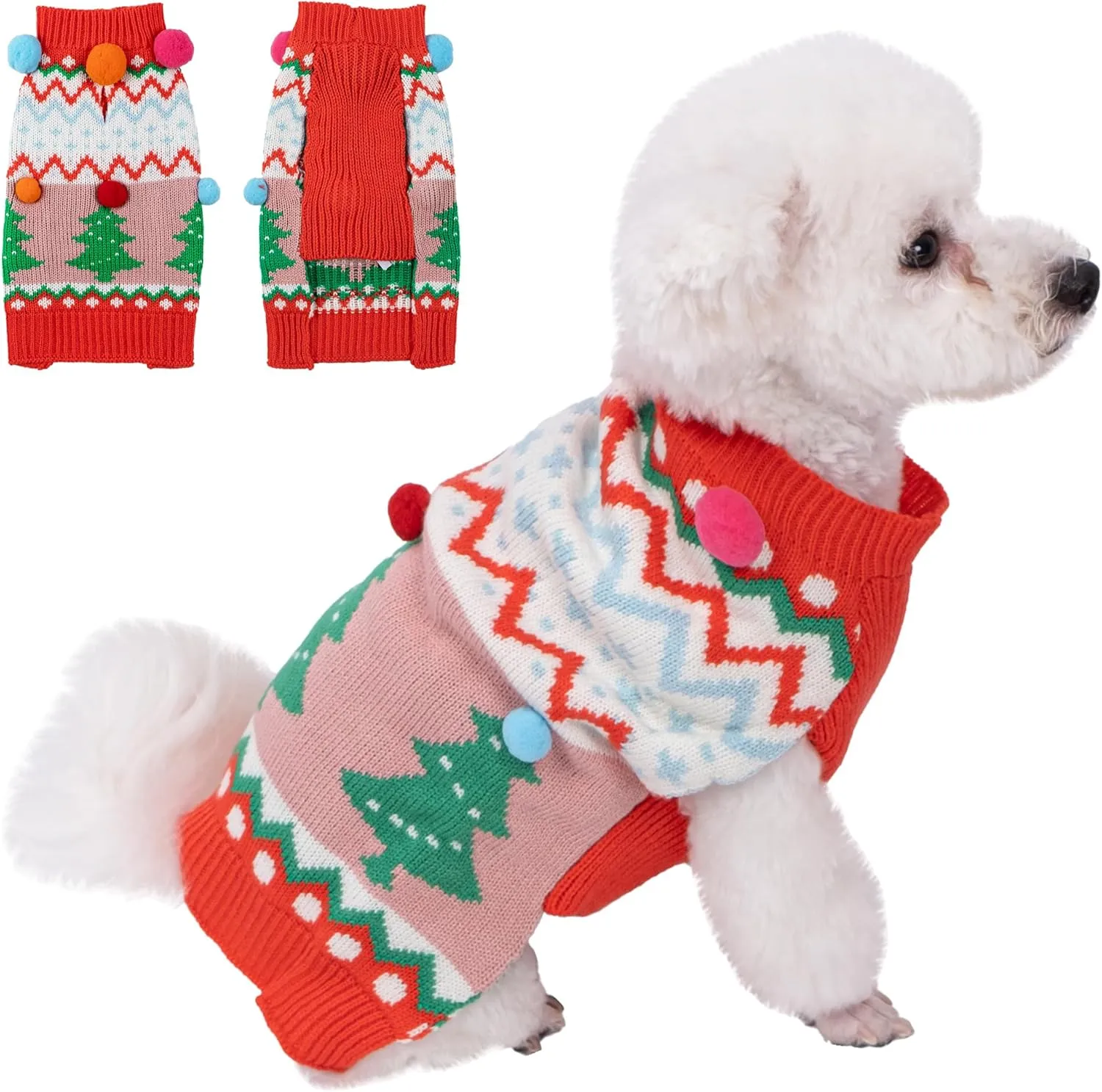 LUBOT New Ugly Christmas Sweaters for Puppy Cute Funny Wintertime and Holiday Parties Knitted Pullover Sweater Small Dog Colorful Ball Small