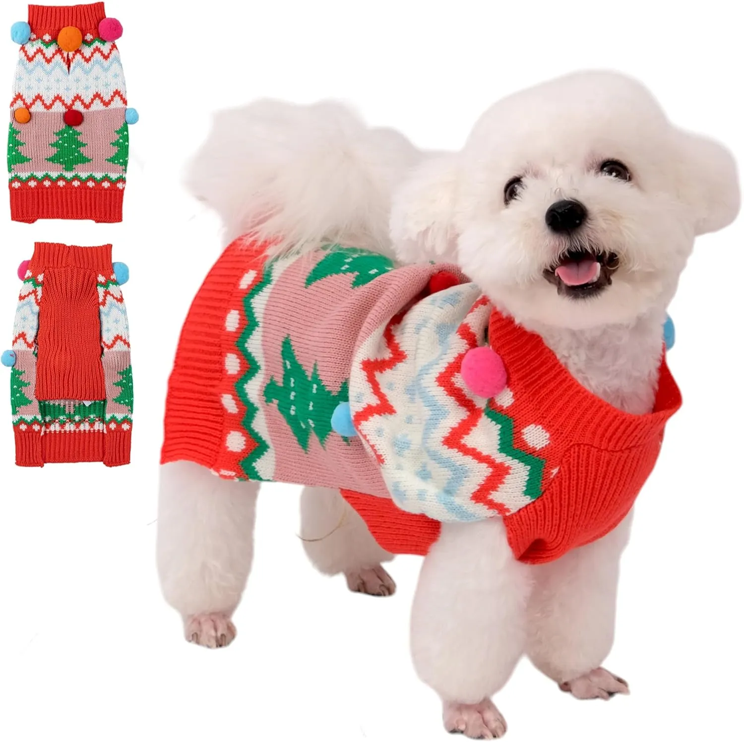 LUBOT New Ugly Christmas Sweaters for Puppy Cute Funny Wintertime and Holiday Parties Knitted Pullover Sweater Small Dog Colorful Ball Small