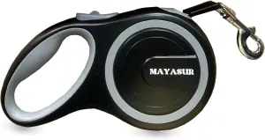 MAYASUR 26 FT Retractable Dog Leash, Heavy Duty Great Leash for Dog up to 110 lbs.Strong Nylon Tape No Tangle Pause, Lock, Perfect for Small to X-Large for All Dogs One-Handed Brake (Black)