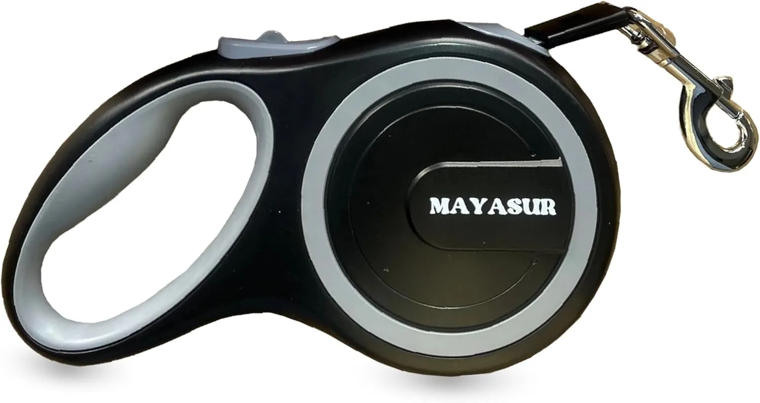 MAYASUR 26 FT Retractable Dog Leash, Heavy Duty Great Leash for Dog up to 110 lbs.Strong Nylon Tape No Tangle Pause, Lock, Perfect for Small to X-Large for All Dogs One-Handed Brake (Black)