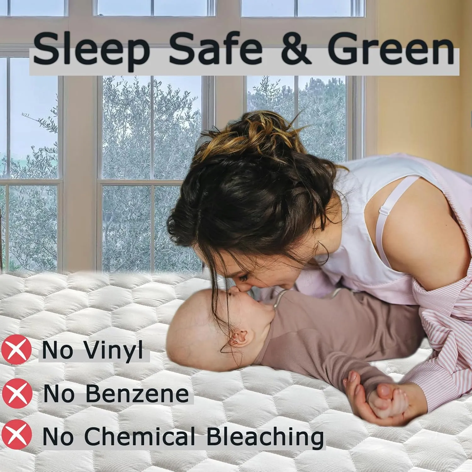 MorroMorn 100% Waterproof Mattress Protector King - Thick Padded Mattress Topper, Cotton Quilted Mattress Pad, 8"-20" Deep Pocket Bed Cover & 2 Pillowcases Bedding Essentials (Khaki)