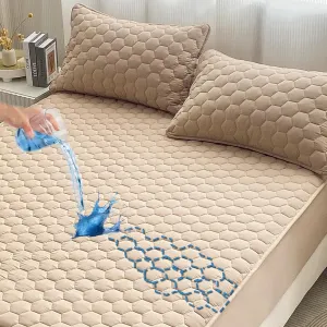 MorroMorn 100% Waterproof Mattress Protector King - Thick Padded Mattress Topper, Cotton Quilted Mattress Pad, 8"-20" Deep Pocket Bed Cover & 2 Pillowcases Bedding Essentials (Khaki)