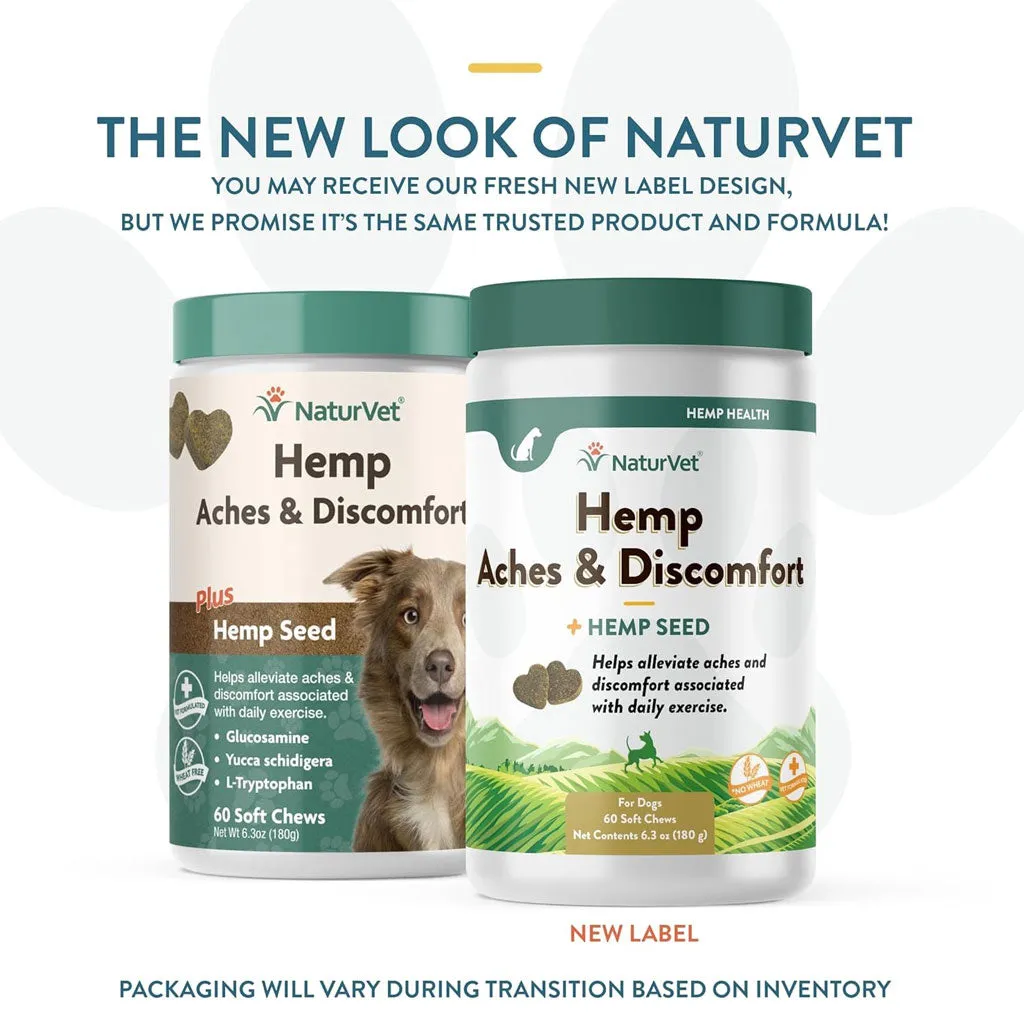 NaturVet Hemp Aches & Discomfort Soft Chews Plus Hemp Seed for Dogs, 60 count