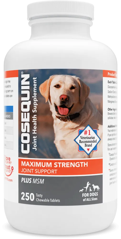 Nutramax Cosequin Maximum Strength Joint Health Plus MSM Supplement for Dogs, Chewable Tablets