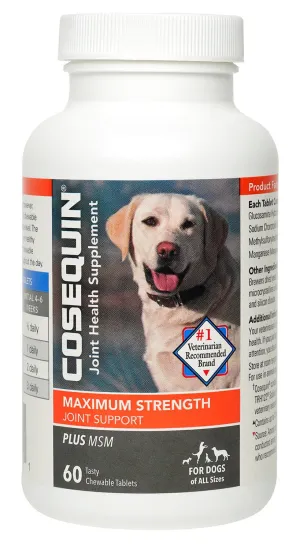 Nutramax Cosequin Maximum Strength Joint Health Plus MSM Supplement for Dogs, Chewable Tablets