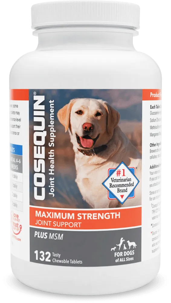 Nutramax Cosequin Maximum Strength Joint Health Plus MSM Supplement for Dogs, Chewable Tablets
