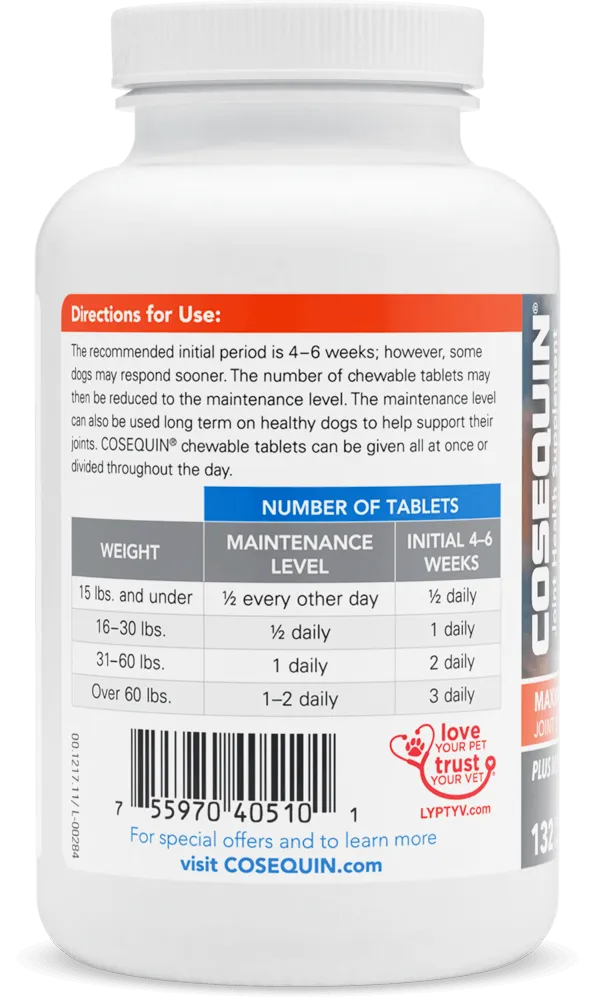 Nutramax Cosequin Maximum Strength Joint Health Plus MSM Supplement for Dogs, Chewable Tablets