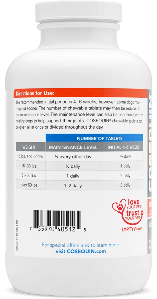 Nutramax Cosequin Maximum Strength Joint Health Plus MSM Supplement for Dogs, Chewable Tablets