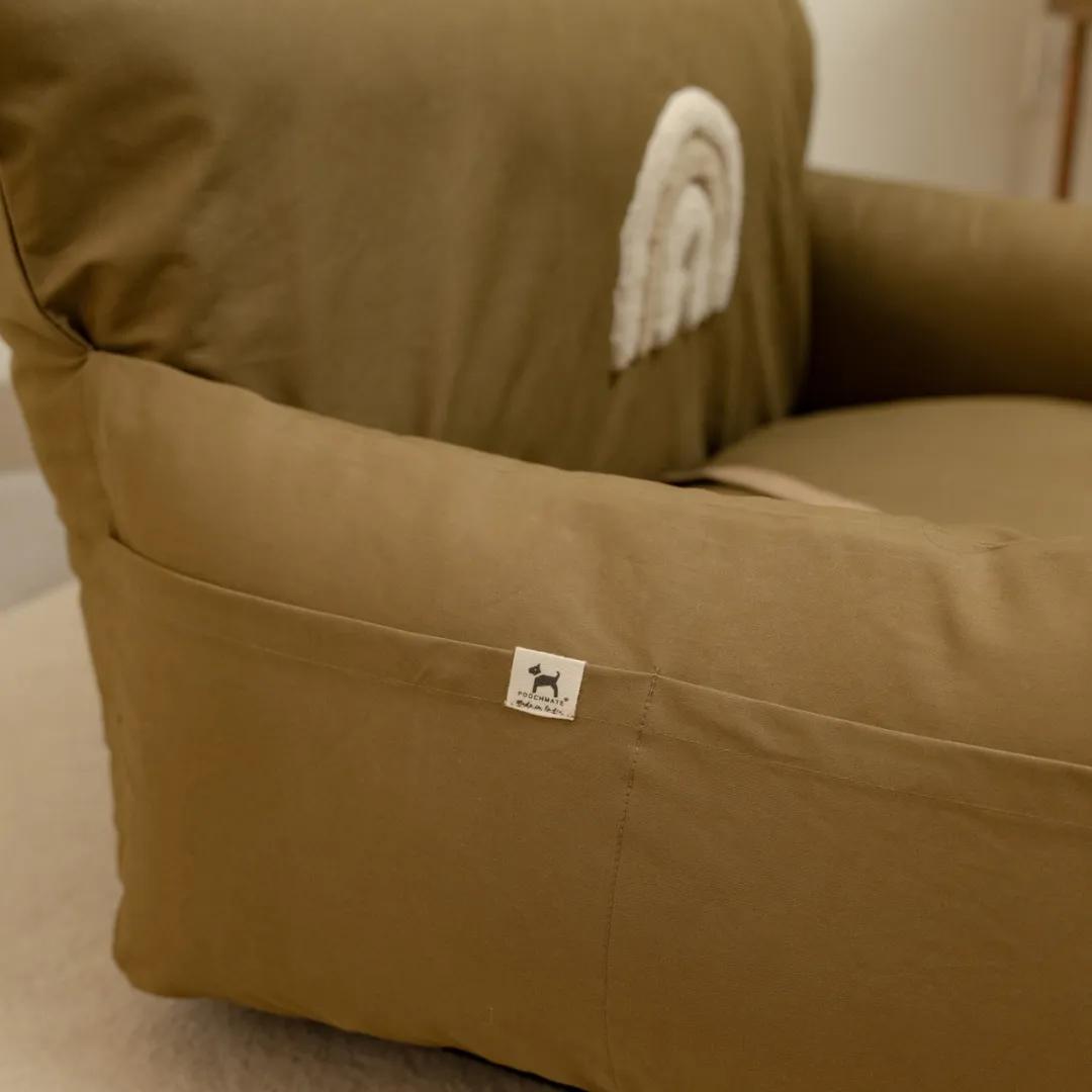 OAK Boho Holiday Travel Bed for Medium Dogs : Khaki Rainbow Heart