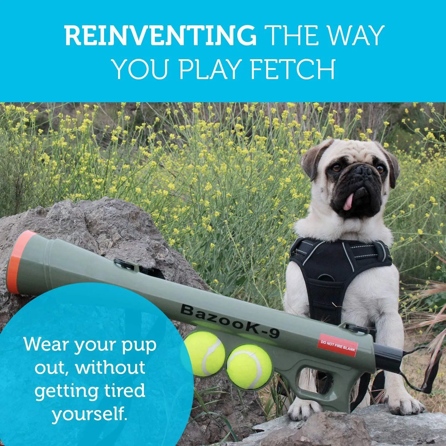 Paws & Pals Bazook - 9 Tennis Ball Launcher Gun with 2 Squeaky Balls