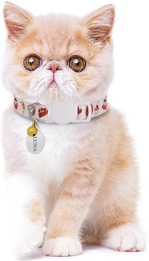 Personalized Breakaway Cat Kitten Collars with ID Tag Bell,Safety Quick Release Kitty Collars for Girls Boys Cats-Avocado