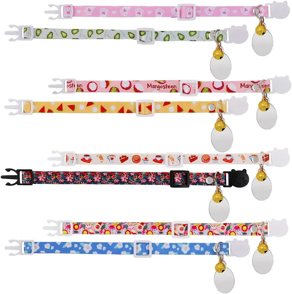 Personalized Breakaway Cat Kitten Collars with ID Tag Bell,Safety Quick Release Kitty Collars for Girls Boys Cats-Avocado