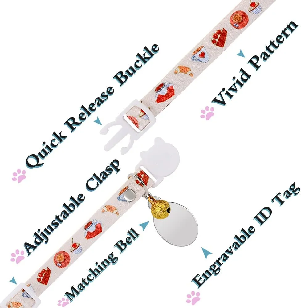 Personalized Breakaway Cat Kitten Collars with ID Tag Bell,Safety Quick Release Kitty Collars for Girls Boys Cats-Avocado