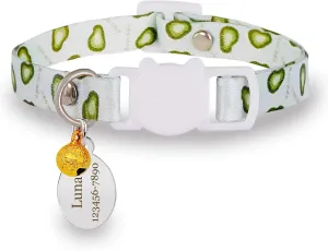 Personalized Breakaway Cat Kitten Collars with ID Tag Bell,Safety Quick Release Kitty Collars for Girls Boys Cats-Avocado